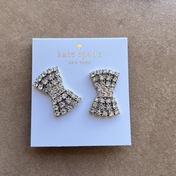 NWT Kate Spade Silver and Crystal Bow Earrings - Picture 2 of 5